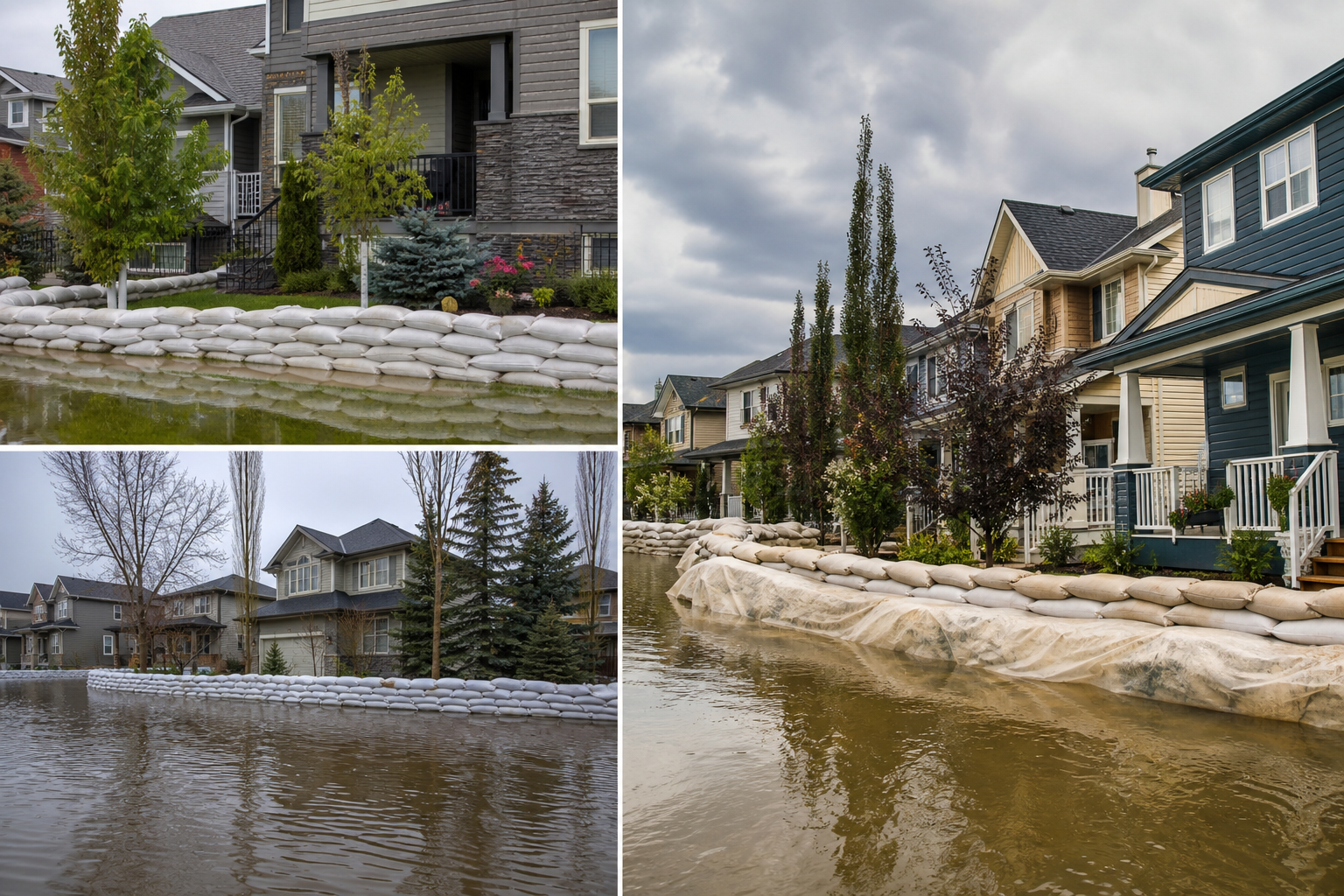 Sandbags directing runoff away from an Edmonton home