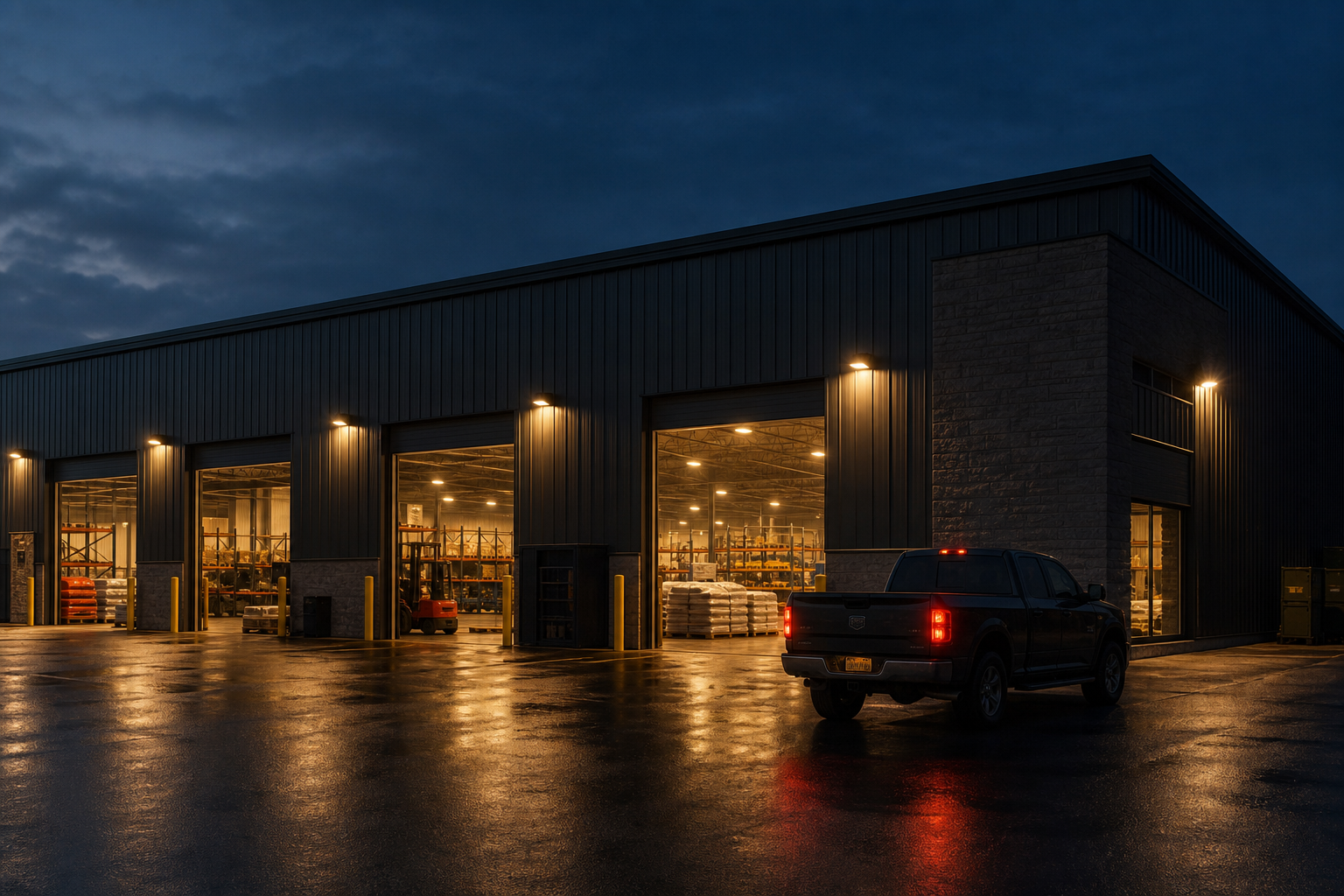 Vehicle being prepared to load pre-filled sandbags at an Edmonton warehouse