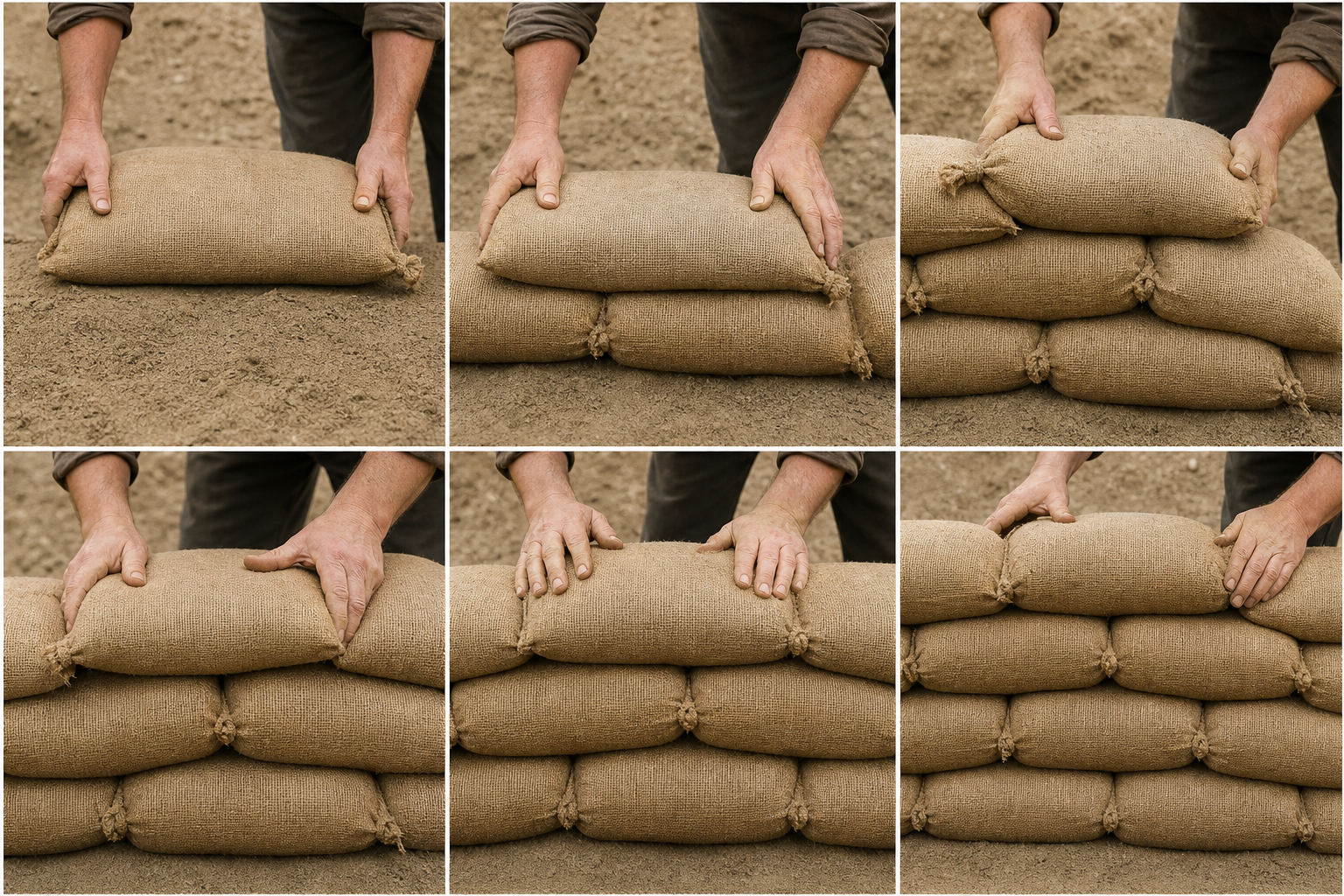 Low sandbag berm guiding storm water across an Edmonton residential yard