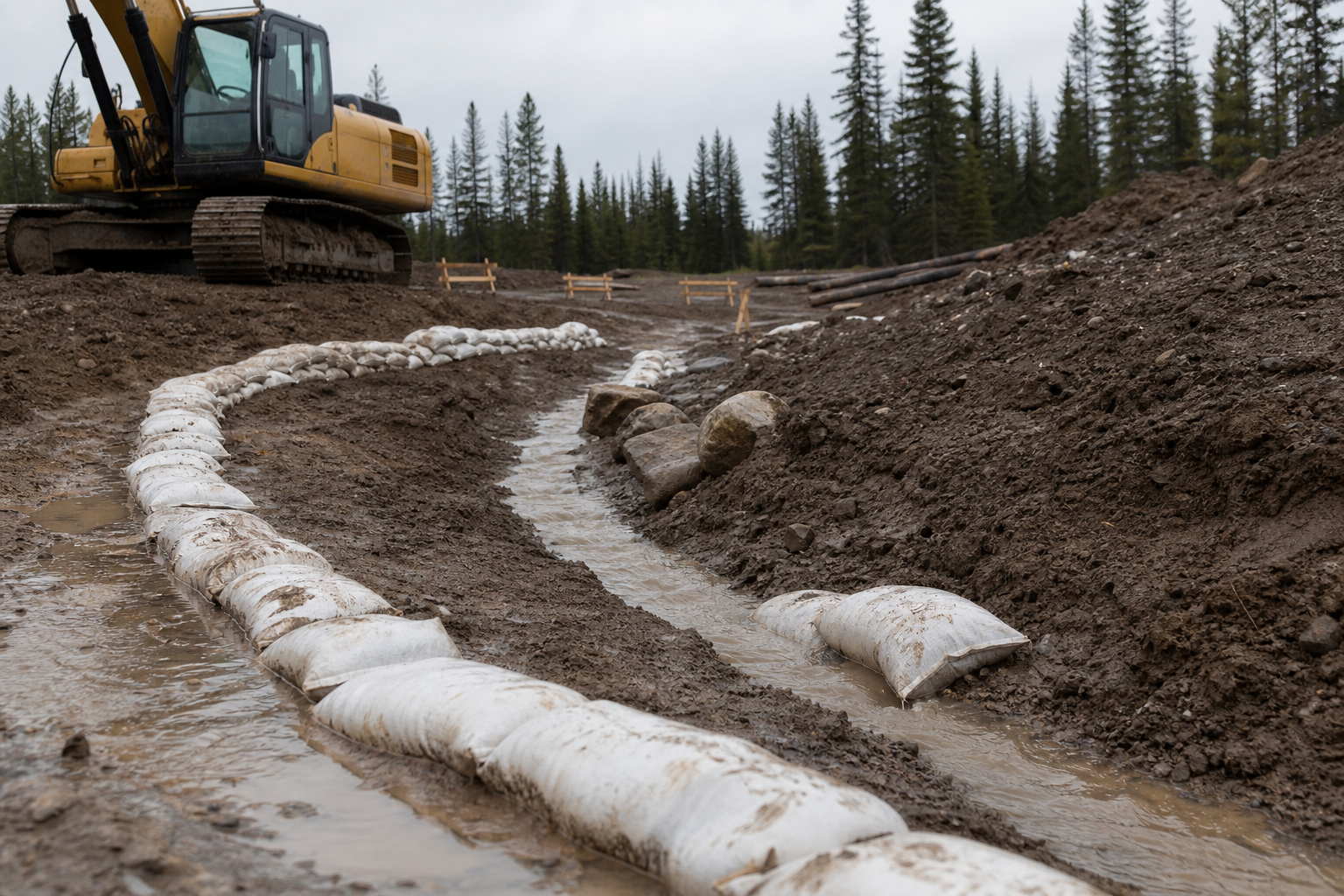 Warehouse loading bay protected with commercial sandbag line