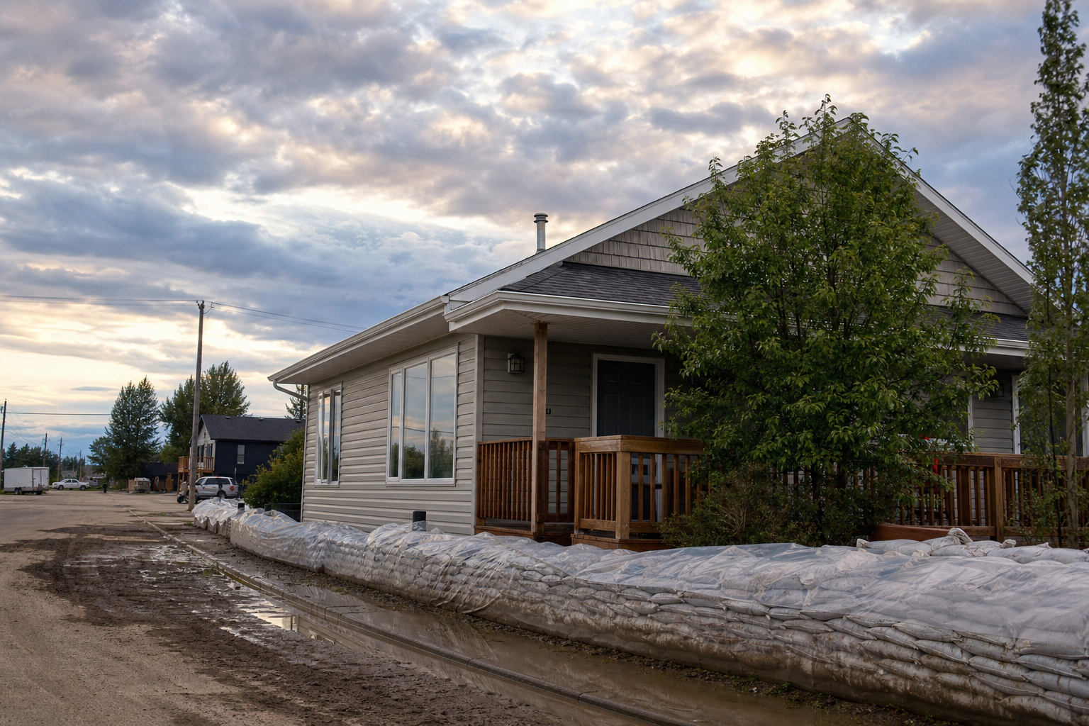 Hessian sandbags placed beside a Gibbons driveway